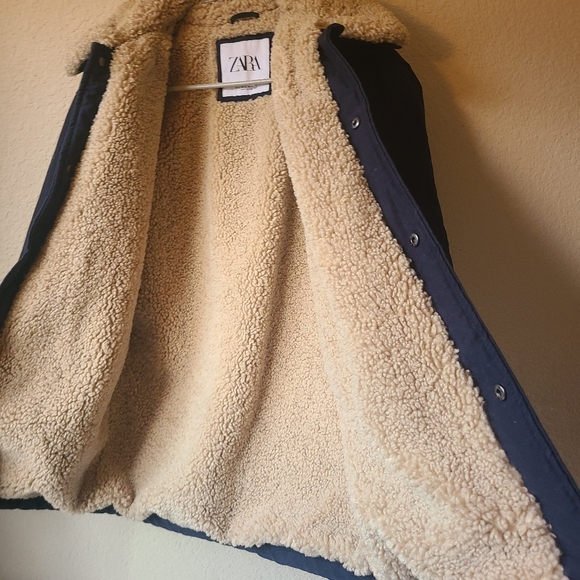 ZARA Navy Blue Jacket with Sherpa Collar Women's Size S - Picture 3 of 10